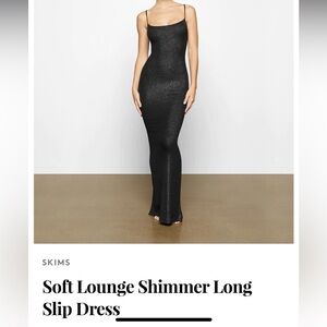 Skims Soft Lounge Shimmer Long Slip Dress in Black